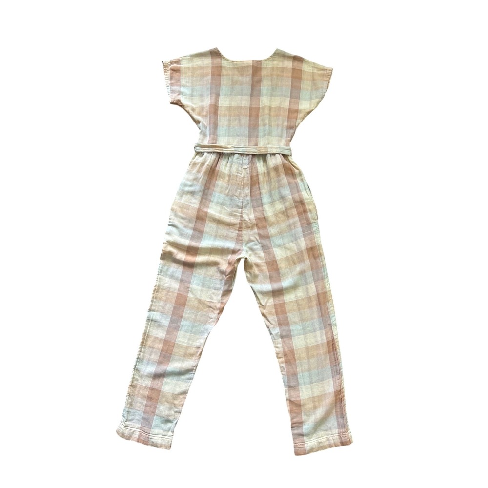 Wares by Olli Ella Plaid Jumpsuit With Pockets Women XS Organic Cotton Tie Waist - Picture 3 of 10